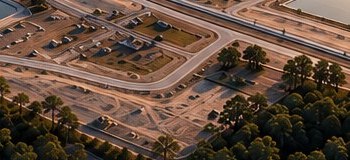 Aerial view of site grading and road layout