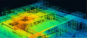Colored 3D point cloud of a building site